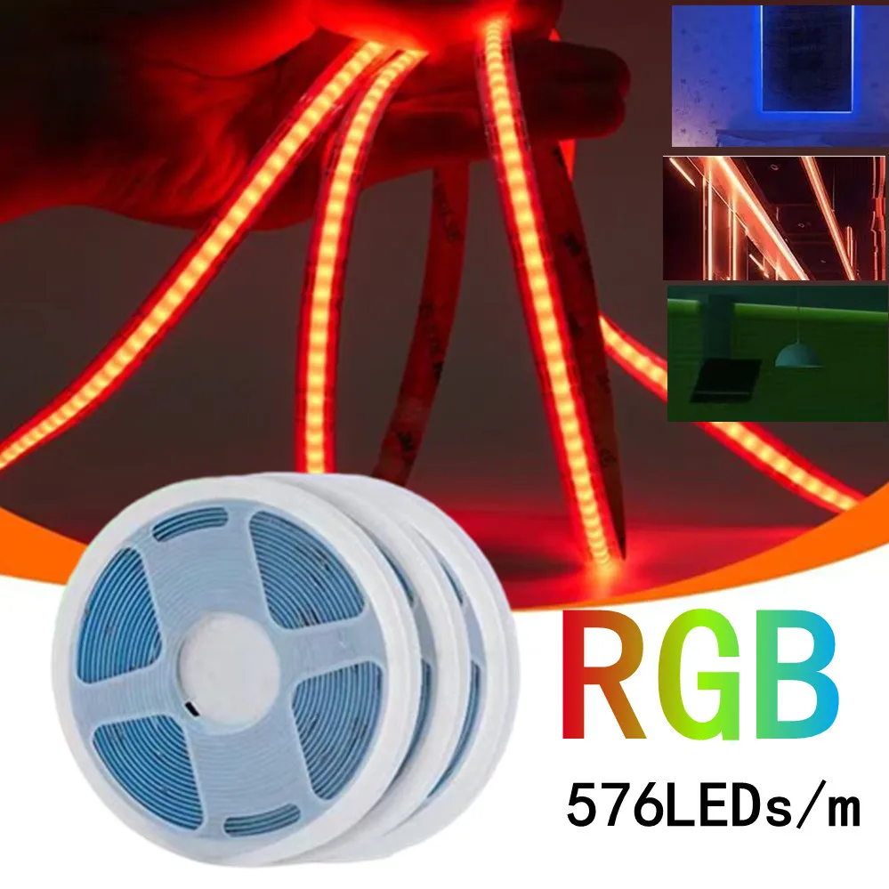 12V/24V RGB COB Strip 576Leds/M Color Changing LED Strip Lights Multicolor Flexible Tape Light, for TV, Bedroom, Party lighting