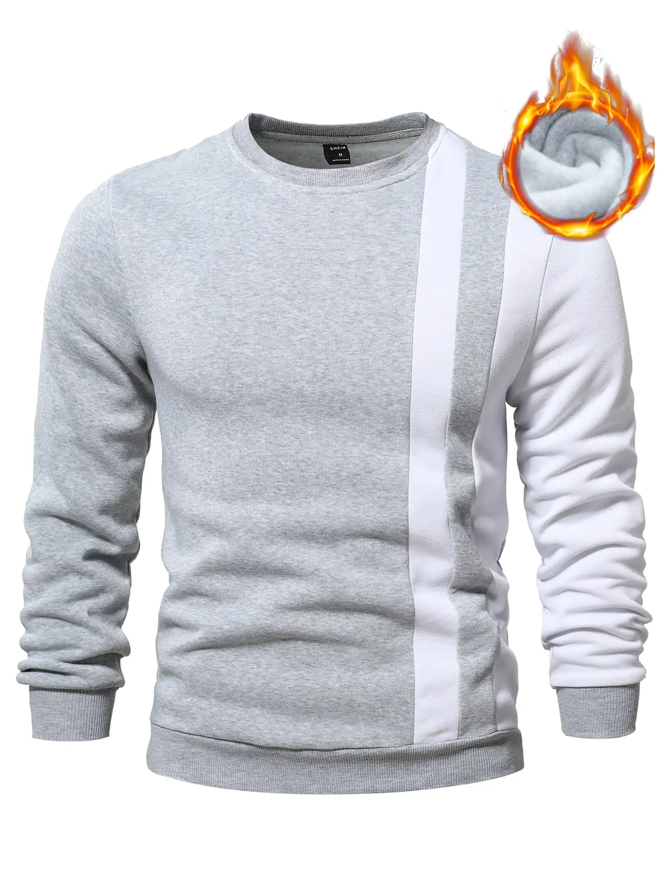 Men's Colorblock Long Sleeve Crewneck Sweatshirt - Black White Contrast Design