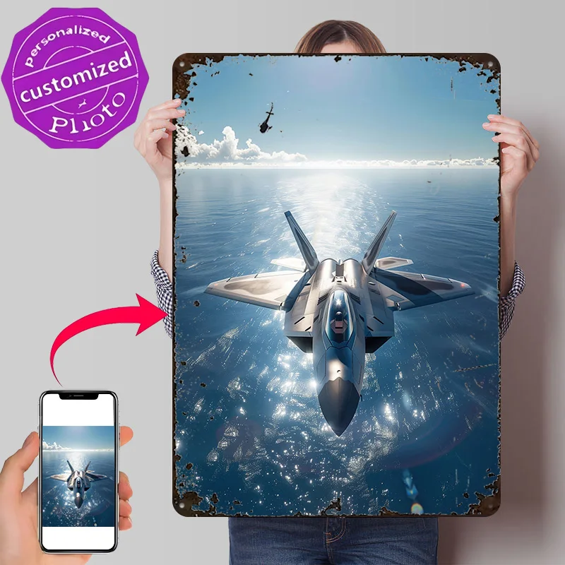 F22 Raptor Over the Ocean Metal Poster Perfect Gift for Fans Lovers Customized Wall Art Metal Sign for Decor Luxury House Home