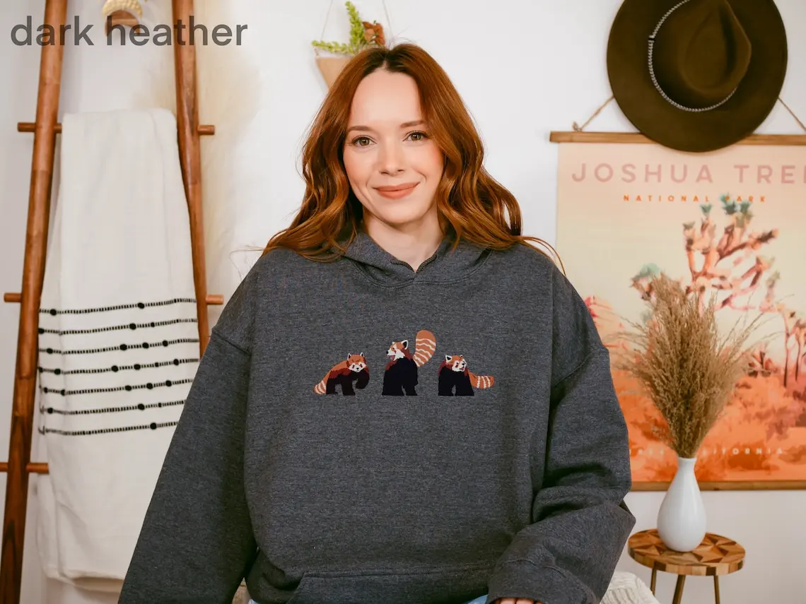 Red Panda Embroidered Hoodie Retro Vintage Sweatshirt Graphic Hoodies Y2K Casual Daily Wear Unisex  Versatile Stylish Pullover