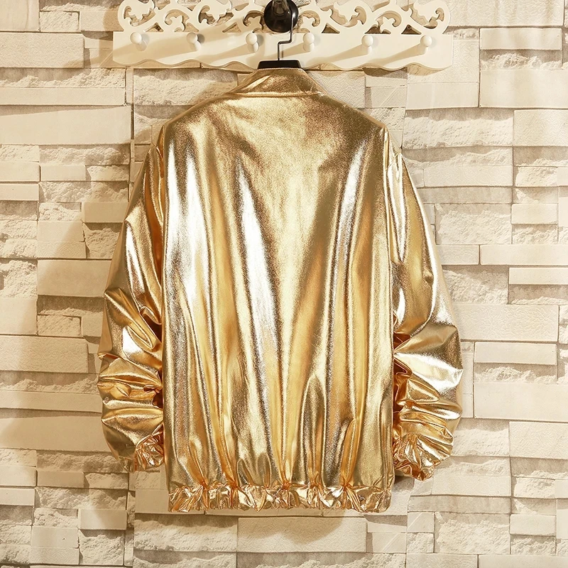 Mens Windbreaker Jackets Nightclub Stage Party Jackets Costume Streetwear Harajuku Hip Hop Reflective Jacket Gold Fashion Coats