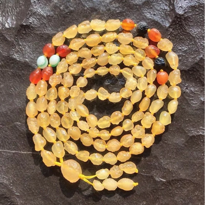 Factory Natural Alashan Gobi Rough Stone Yellow Rock Sugar 108 Tablets Agate Beads