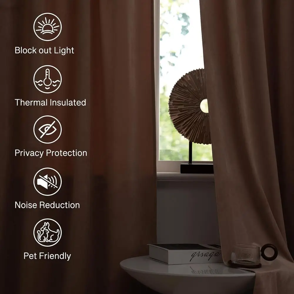 Thermisch geïsoleerde 102 beige fluwelen gordijnen voor kinderkamer, slaapkamer, woonkamer - B52 x L102, 2 panelen