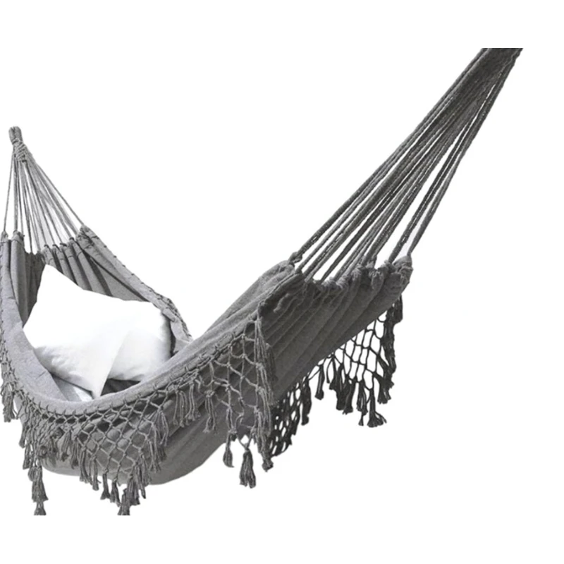 

Bohemian Macrame Double Hammock Woven Fringe Tassels Canvas Large Hanging Swing Bed Chair for Beach Yard Bedroom Patio Porch