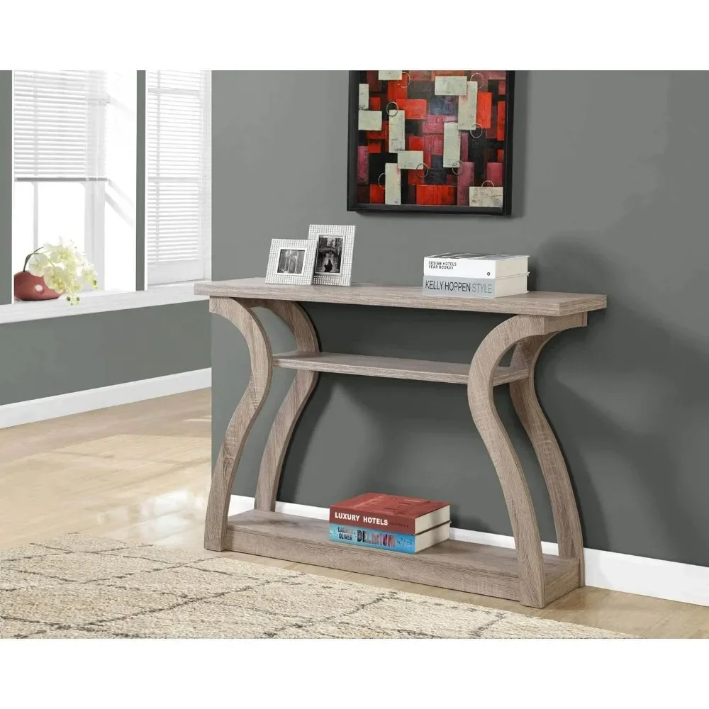 Hall Console Accent Table Three Tiered Shelf Space Open Concept Design Tipping Prevention Feature Is Available Dark Taupe 47