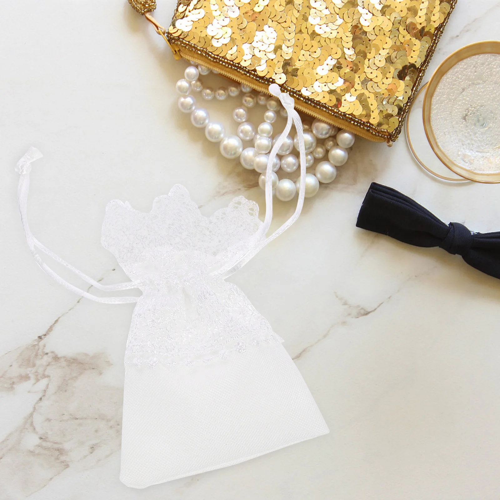 

10Pcs Drawstring Jewelry Bags Lace Present Storage Pouches Wedding Candy Bags White Small Travel Organizer Pouch