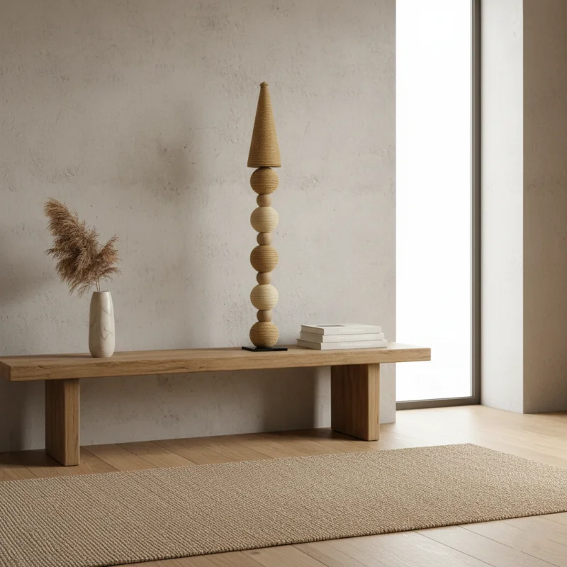 Minimalist Farmhouse Floor Standing Art Natural Woven Sphere Rustic Woven Rattan for Apartment Decor Home Decoration