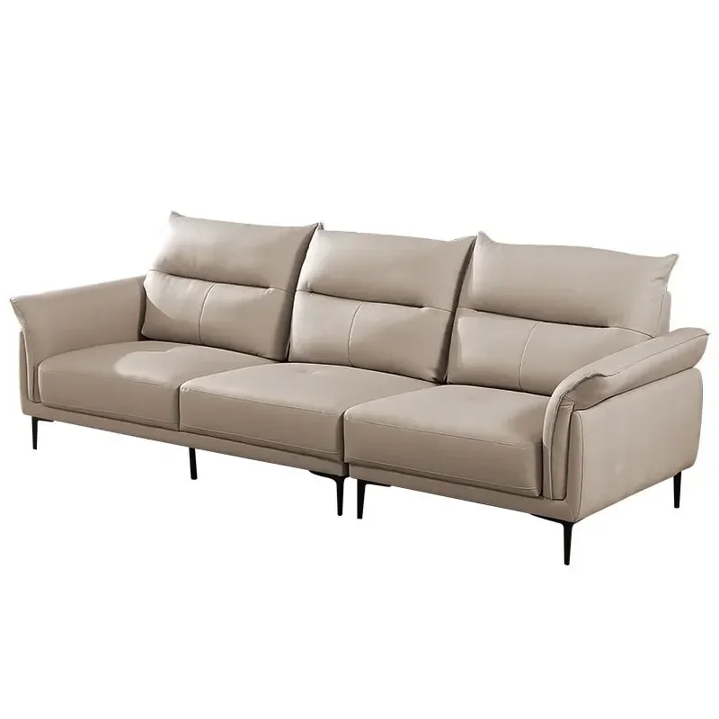 

Italian minimalist first floor, cowhide leather sofa small apartment, modern simple living room, straight row three-person