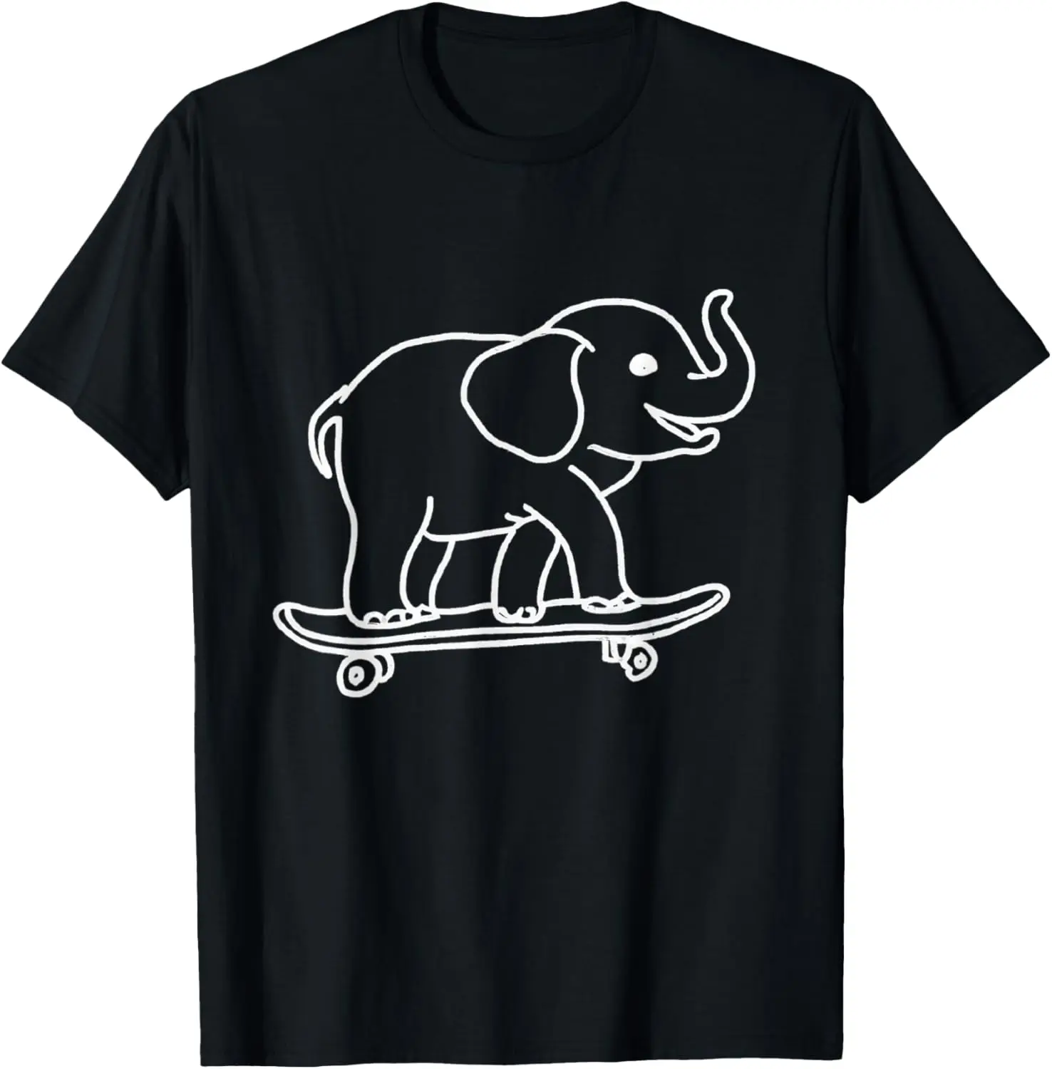 

Skateboarding Elephant Outline Graphic Tee Cotton Round Neck Short Sleeve Casual Sport Top