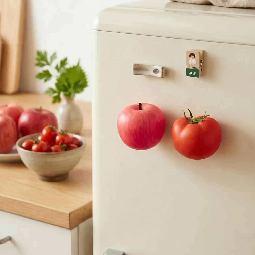 Artificial Tomato Magnet Refrigerator Sticker 3D Realistic Kitchen Decor Cute Magnetic Ornament Creative Home Office Accessory G