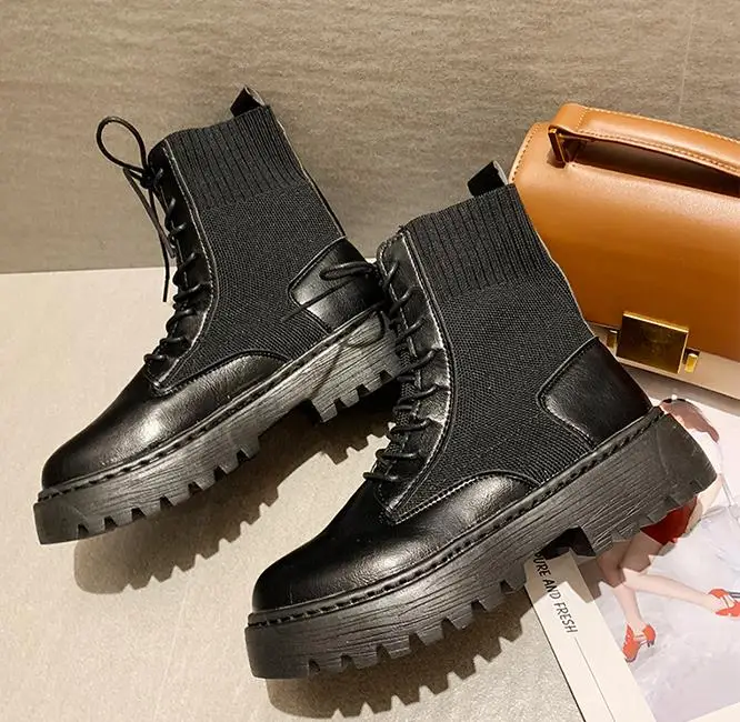 Ankle Boots for Women 2024 Spring Motorcycle Boots Thick Heel PlatfoAnkle Brm Shoes Woman Slip on Round Toe Fashion Boots