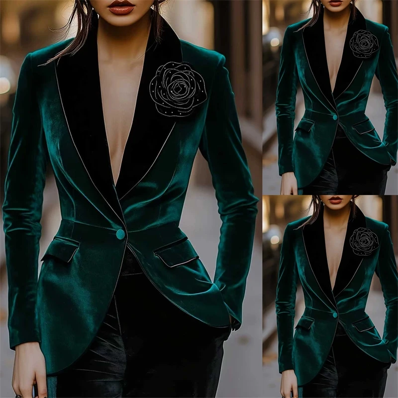 

Gold Velvet Slim Fit Tailored Blazer Suit For Women Elegant Chic Versatile Two Piece Evening Party Wedding Office Holiday