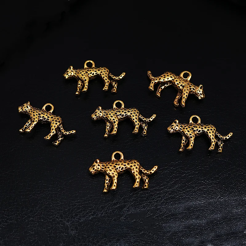 10pcs Antique Gold Color 3D Beast Leopards Metal Pendant Retro Bracelet Accessories DIY Charms For Jewelry Crafts Making M1145