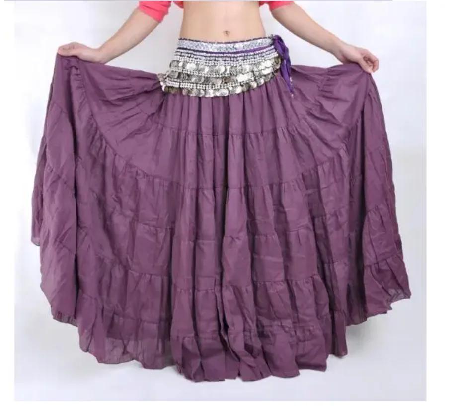 1pcs/lot Fashion Swing Gypsy Skirt Brand Belly Dance Costume Women Ballroom belly dancing long solid linen skirt