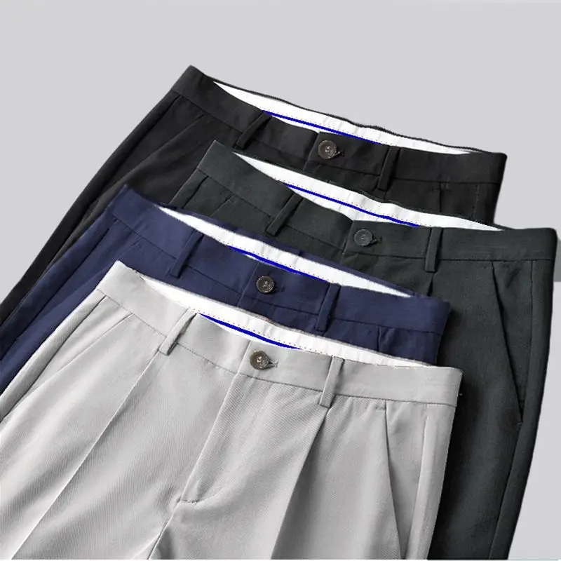 2023 Spring and Autumn Fashion High Waist Pocket Non Iron Wrinkle Resistant Casual Loose and Versatile Trendy Men's Suit Pants
