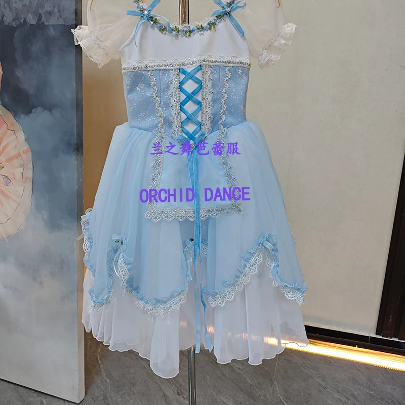 BT2605012 High Quality Custom Size Kids Girls  Ballet Dance Performance Wear Gilsay Blue Long Romantic Tutu Dress