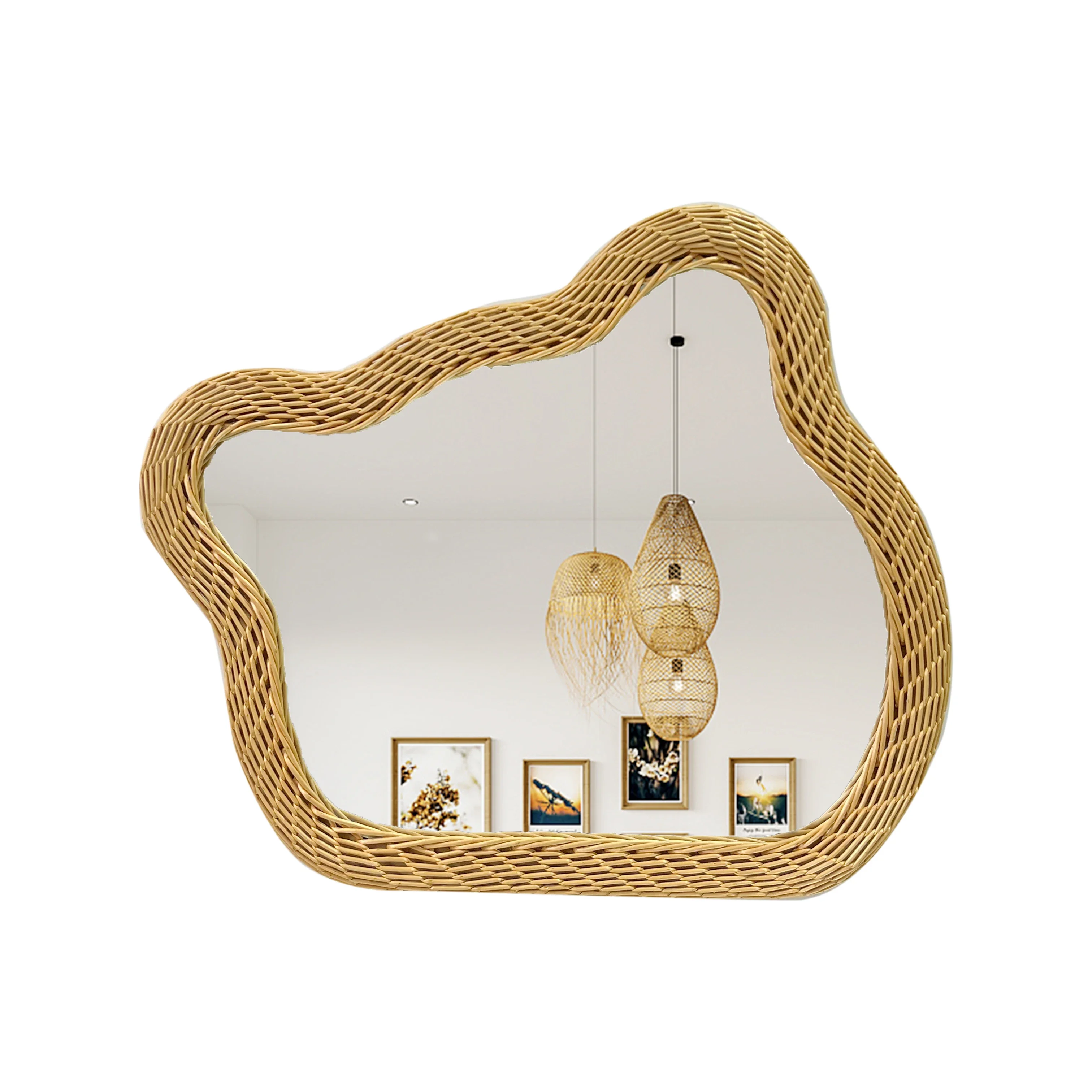 80x70cm Bear Rattan Mirror Light Luxury Special-Shaped Bathroom Makeup Wall Hanging Cartoon Mirror