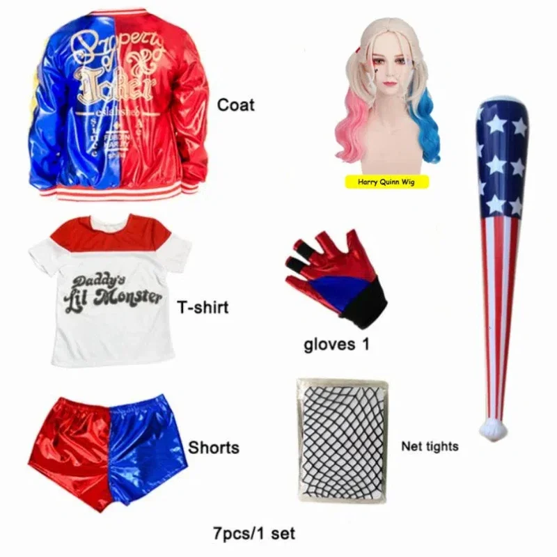 أزياء الهالوين لعام 2025 عالية الجودة Meisjes Zelfmoord Harley Quinn التأثيرية أزياء فرقة الوحش Gestikte Jas Broek أطقم الهالوين #1