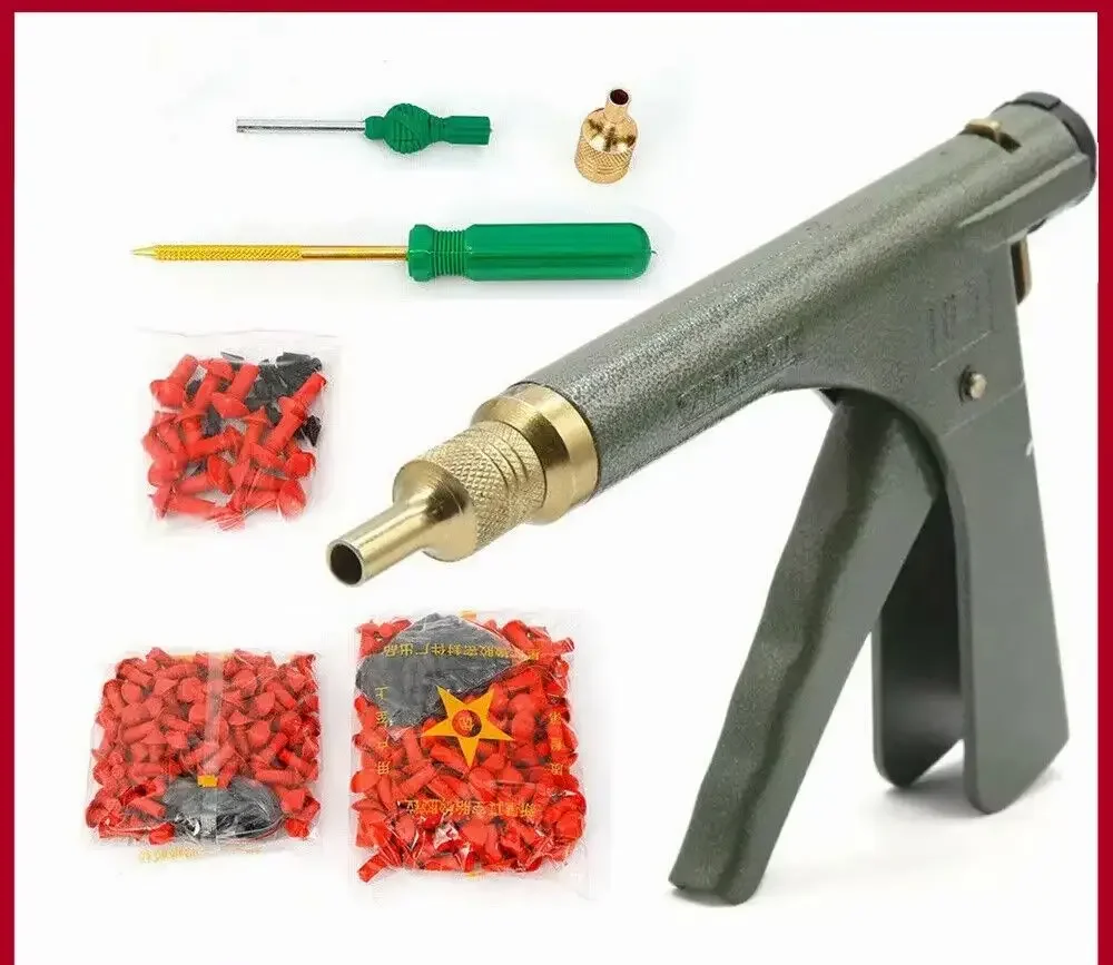 

Tire Repair Gun Kit – Complete Wheel Repair Tool with Mushroom Rubber Plugs & Nozzle