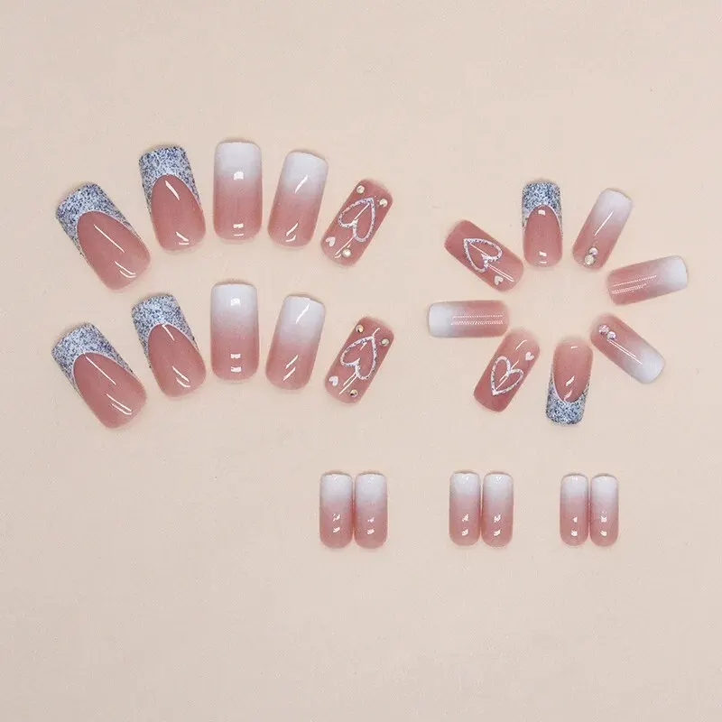 24 PCs Short French Gradient Love Nails with 1 Jelly Gel and 1 Nail File