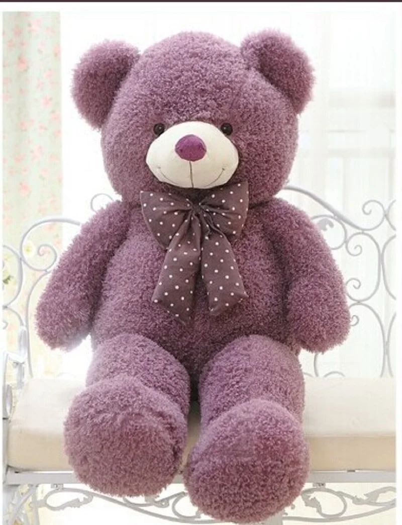 

lovely teddy bear doll candy colours purple teddy bear with spots bow plush toy doll birthday gift about 80cm