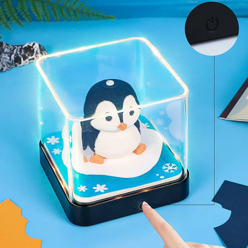 2026 أجندة مكتبية /رزنامة مكتبية مع مصباح ليد البطريق النحت ثلاثية الأبعاد المسيل للدموع التقويم ورقة نحت المفكرة هدية ديكور المنزل سطح المكتب