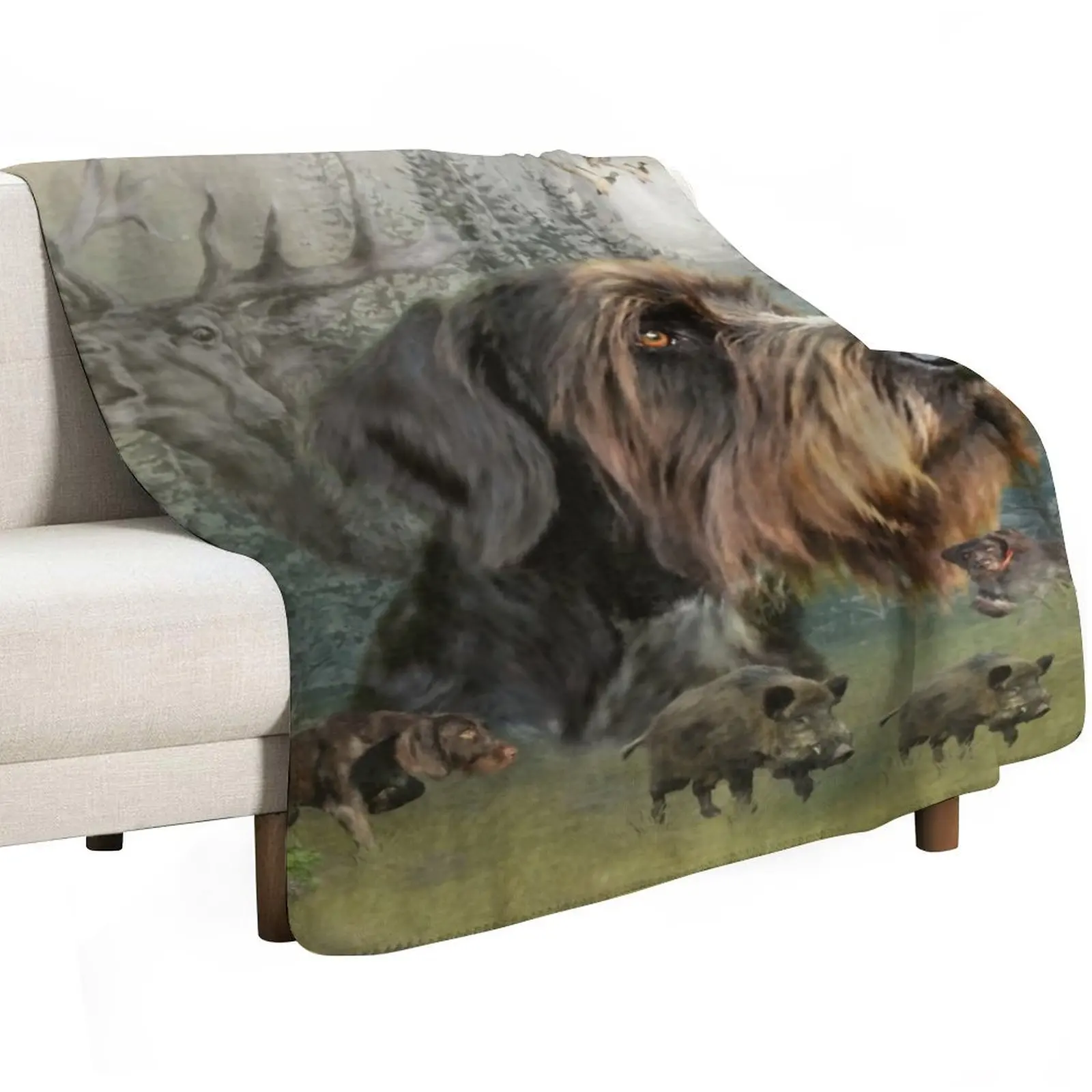 German Wirehaired Pointer, Boar Hunting Throw Blanket Hairy Sofa Throw Sleeping Bag Comforter Luxury christmas gifts Blankets