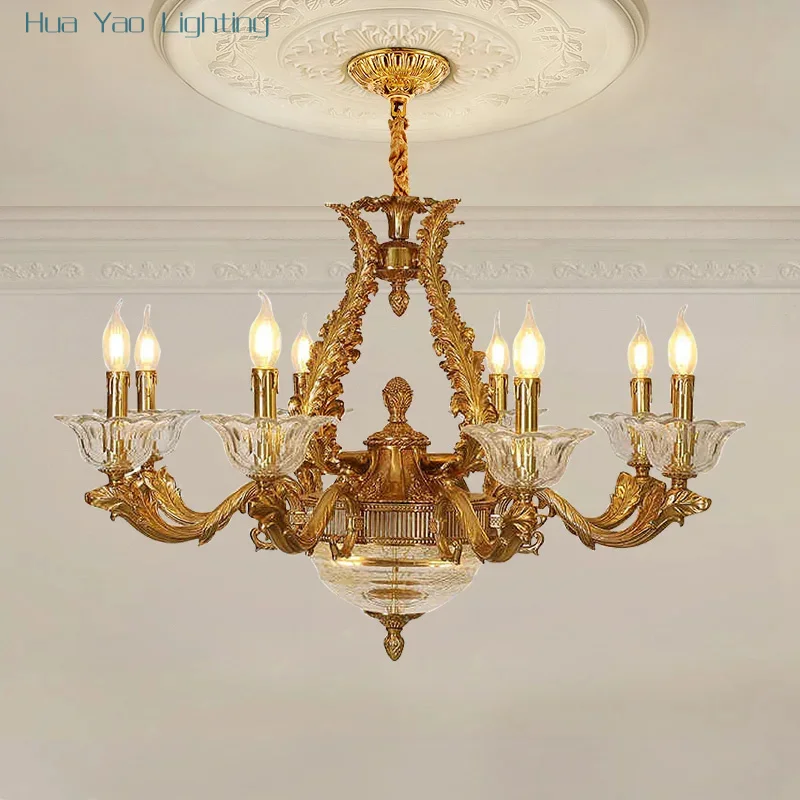 2026 European Luxury Brass Living Room Bedroom Chandelier French Elegant Apartment Lobby Decorative Led Pendant Light