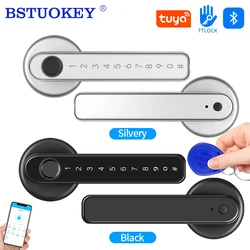 TTLOCK or Tuya Bluetooth Smart Fingerprint Door Lock With Password Mechanical Key Unlocking For Wooden Door Handle Smartlife App