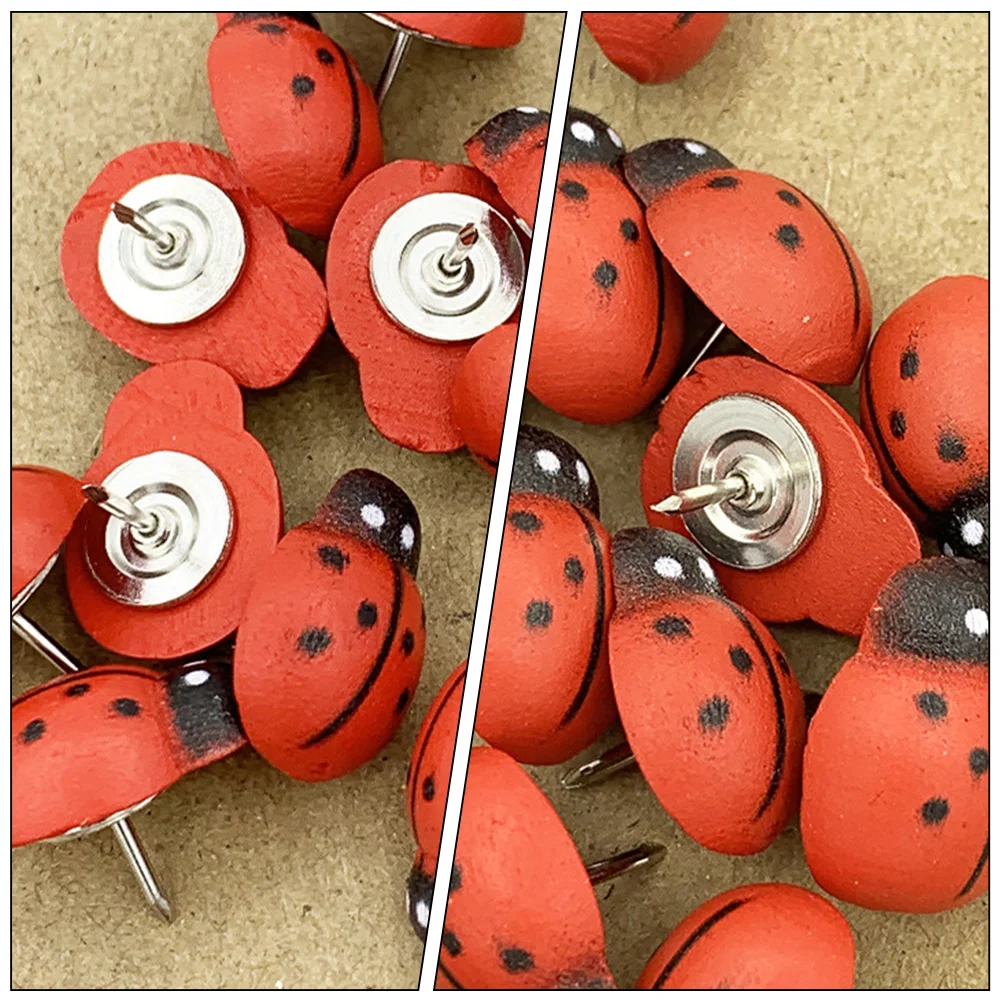 

100 Pcs Wooden Ladybug Thumbtack Cute Push Small Pushpins Decorative Office Supplies Animal Thumbtacks Shaped