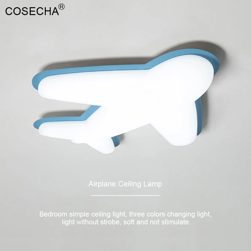 Modern White Airplane Ceiling Light Led Blue Ceiling Lamp 60W For Kids Bedroom Nursery Chilren'S Room 85-265V 3 Light Colors