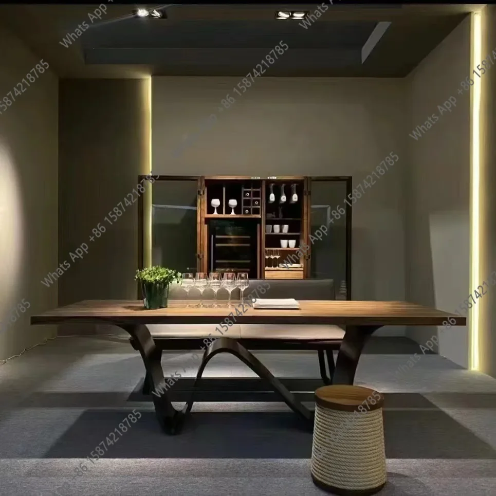 LP Italian log wabi wind dining table French designer minimalist tea table special-shaped creative one-legged large board office
