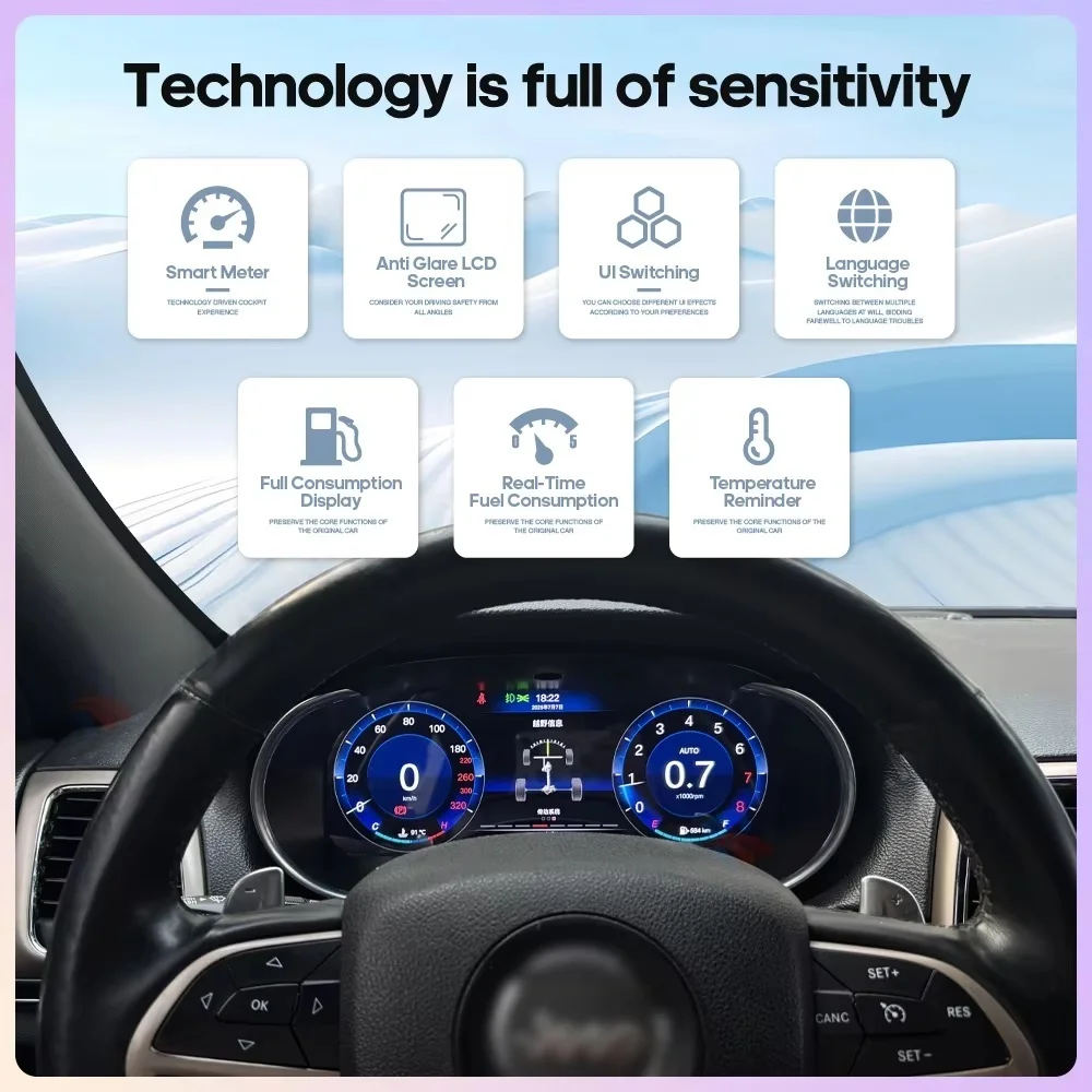For Jeep Grand Cherokee 2014 - 2018 Lcd Dashboard Panel Screen Digital Cluster Instrument Wireless Carplay Speed Meter Stereo