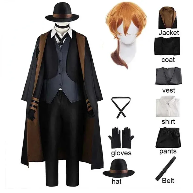 

Nakahara chuuya cosplay costume wig hat glove jacket pants Nakahara chuuya full set chuuya outfits for Comic Con