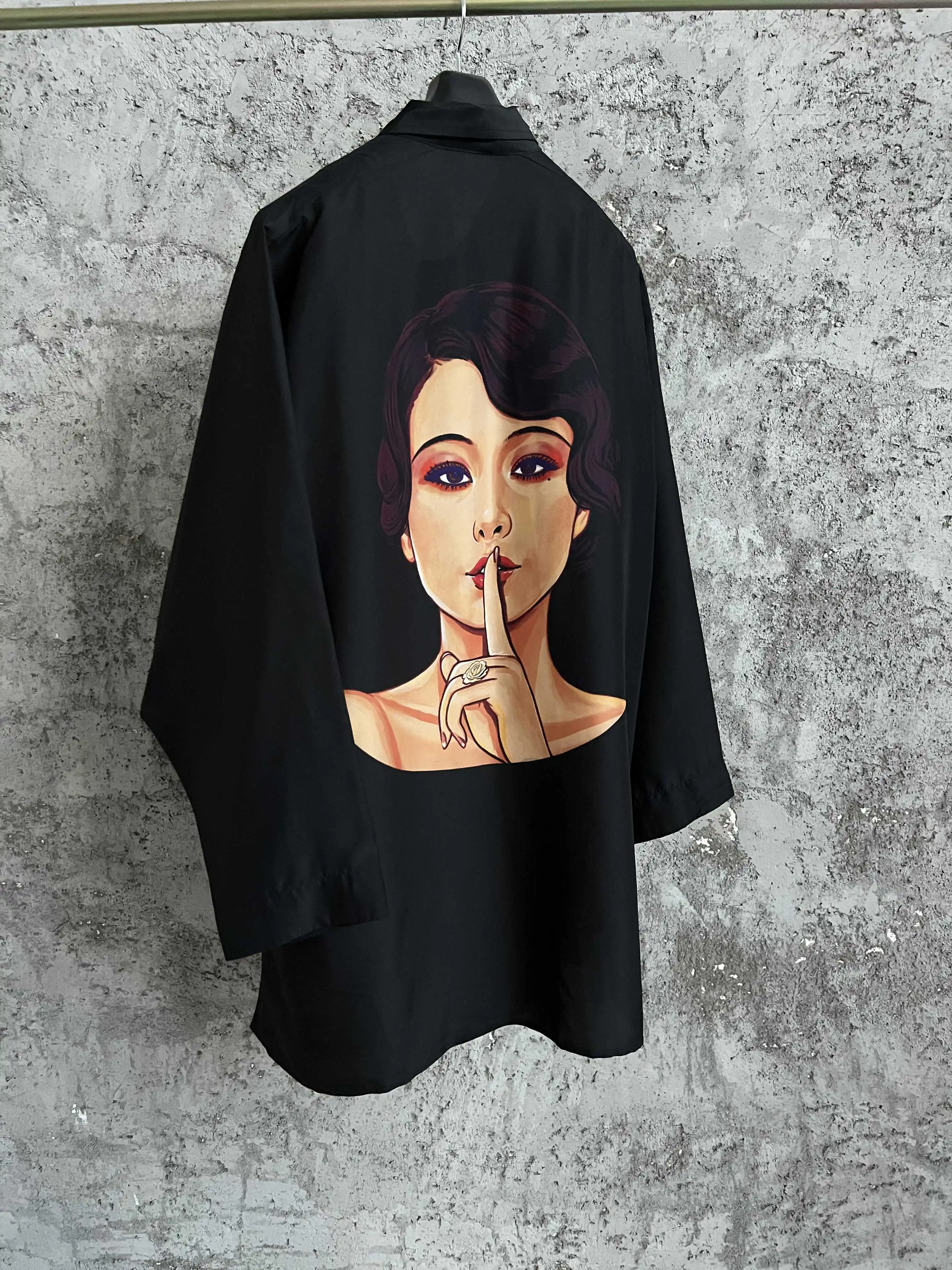 Original Showa beauty portrait silk printed mulberry silk shirt for men