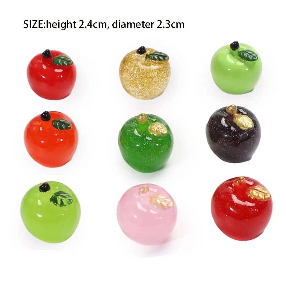 Creative Apple-shape Mini Fruit Ornaments Resin Durable Miniature Craft Decoration Kawaii Noctilucent DIY Decoration Kids Gifts