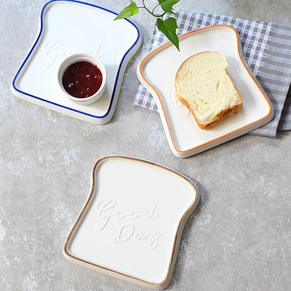 Kitchen Storage Serving Tray Ceramic Plate Toast Bread Shaped Plate Porcelain Salad Dessert Dish Tray for Home Restaurant Cafe