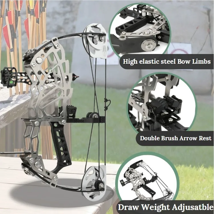 33cm Pulley Bow Compound Bow Right Hand 15-32 lbs Draw Weight Stainless Steel Carbon Fiber for Archery Shooting Target Practice