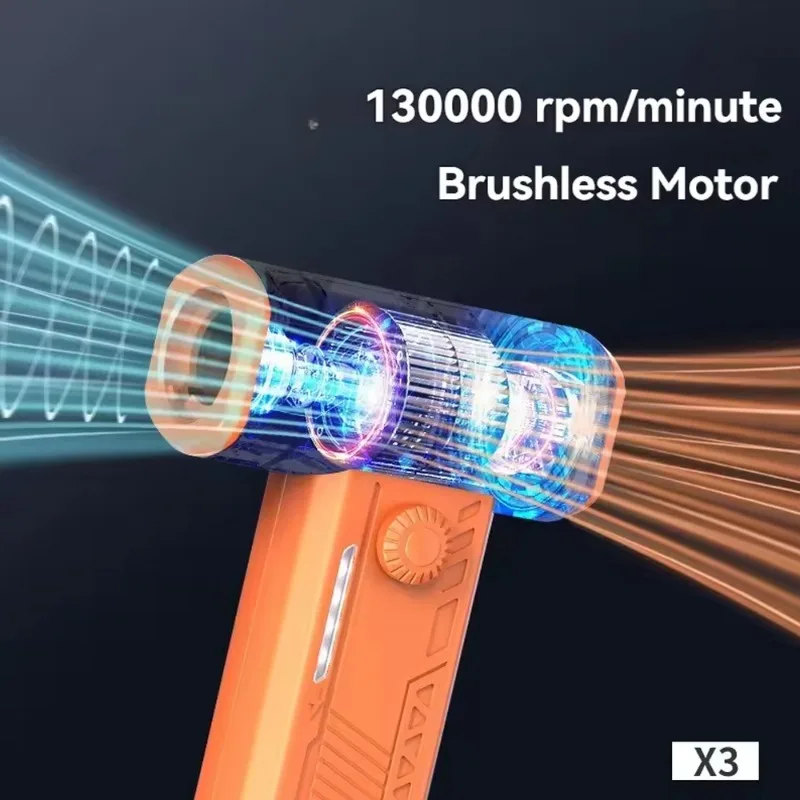 Violent Fan Mini Handheld Turbo Blower 130K RPM Extreme Wind Portable Dust Collector with LED Light for Camping Outdoor Cleaning