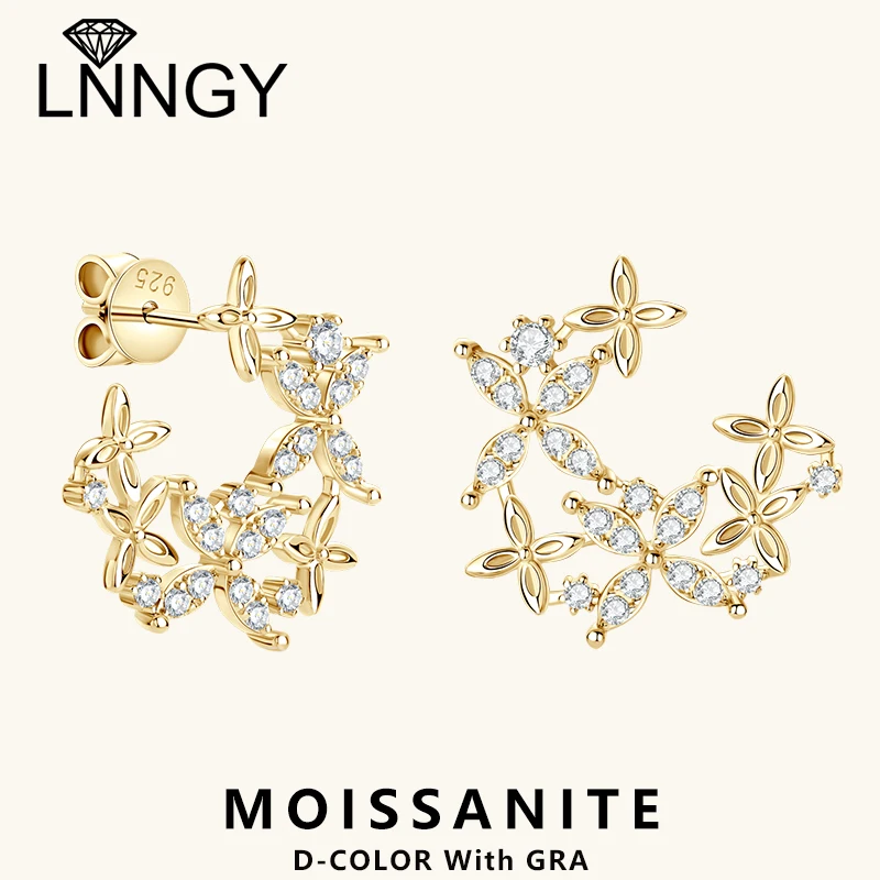 Lnngy Leaf-Shape Moissanite Stud Earring Original 925 Sterling Silver Earrings For Women Exquisite Flower Pierced Jewelry Gift