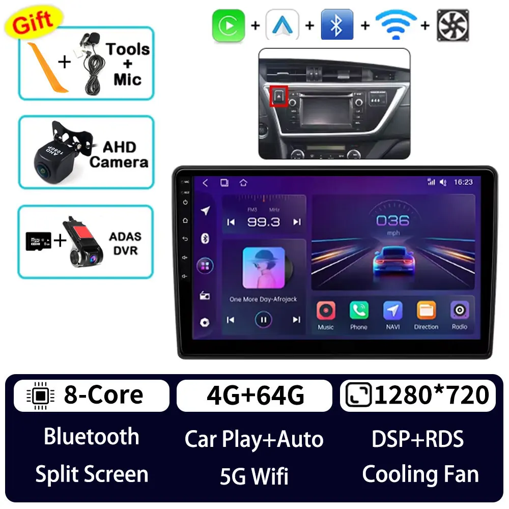 Android 15 Carplay voor Toyota Auris 2013 2014 2015 2016 Corolla E160 E170 LHD 360 camera 5G WIFI autoradio BT videospeler QLED