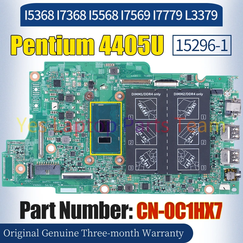 15296-1 For Dell I5368 I7368 I5568 I7569 I7779 L3379 Laptop Mainboard CN-0C1HX7  Pentium 4405U 100％ Tested Notebook Motherboard