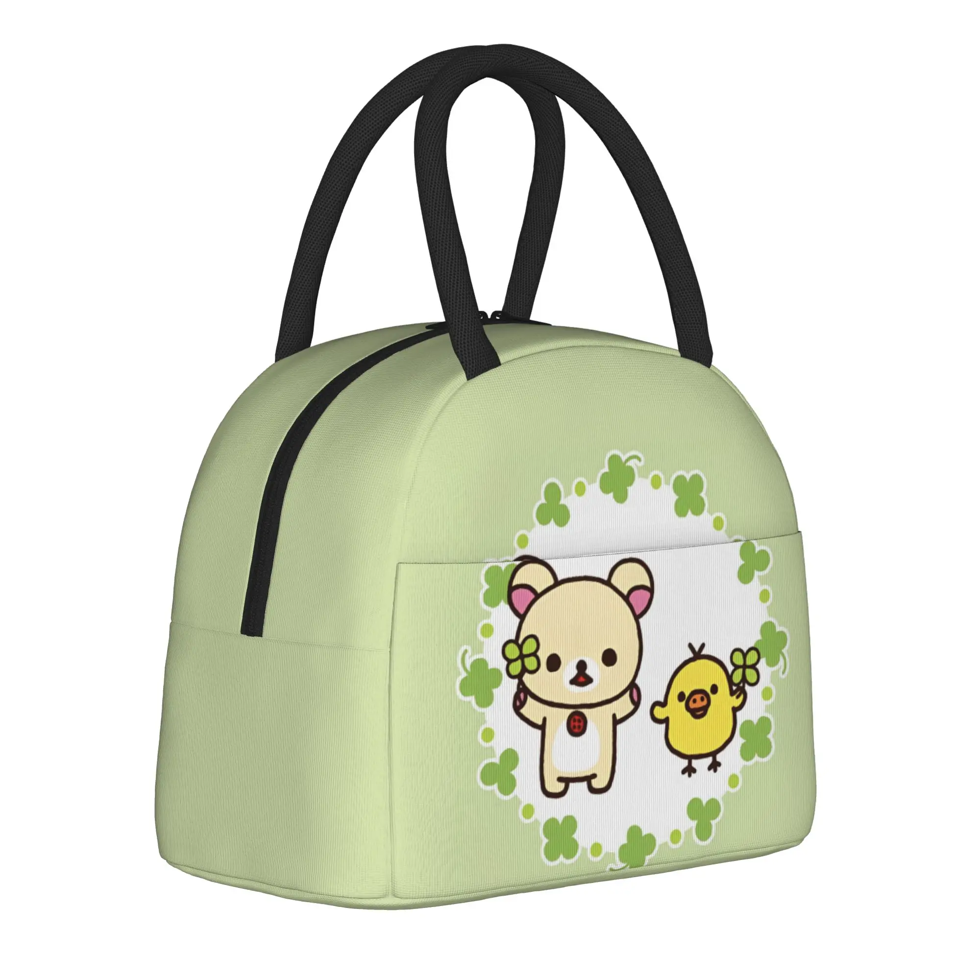 Kawaii Rilakkuma Clover Insulated Lunch Bags Large Cartoon Saint Patrick's Day Meal Container Cooler Bag Tote Lunch Box College