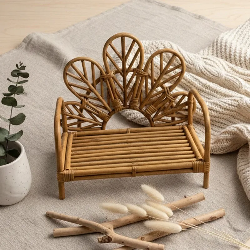 Newborn Baby Photography Props Retro Pastoral Handmade Woven Wicker Chair Baby Posing Background Bed Studio Photo Accessories