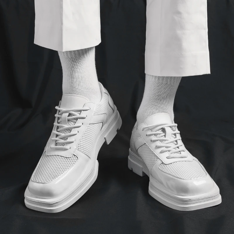 

Summer Niche Square Toe Mesh Shoes Breathable Height Increasing Square Toe Japanese Style Fashionable High-end Derby Shoes