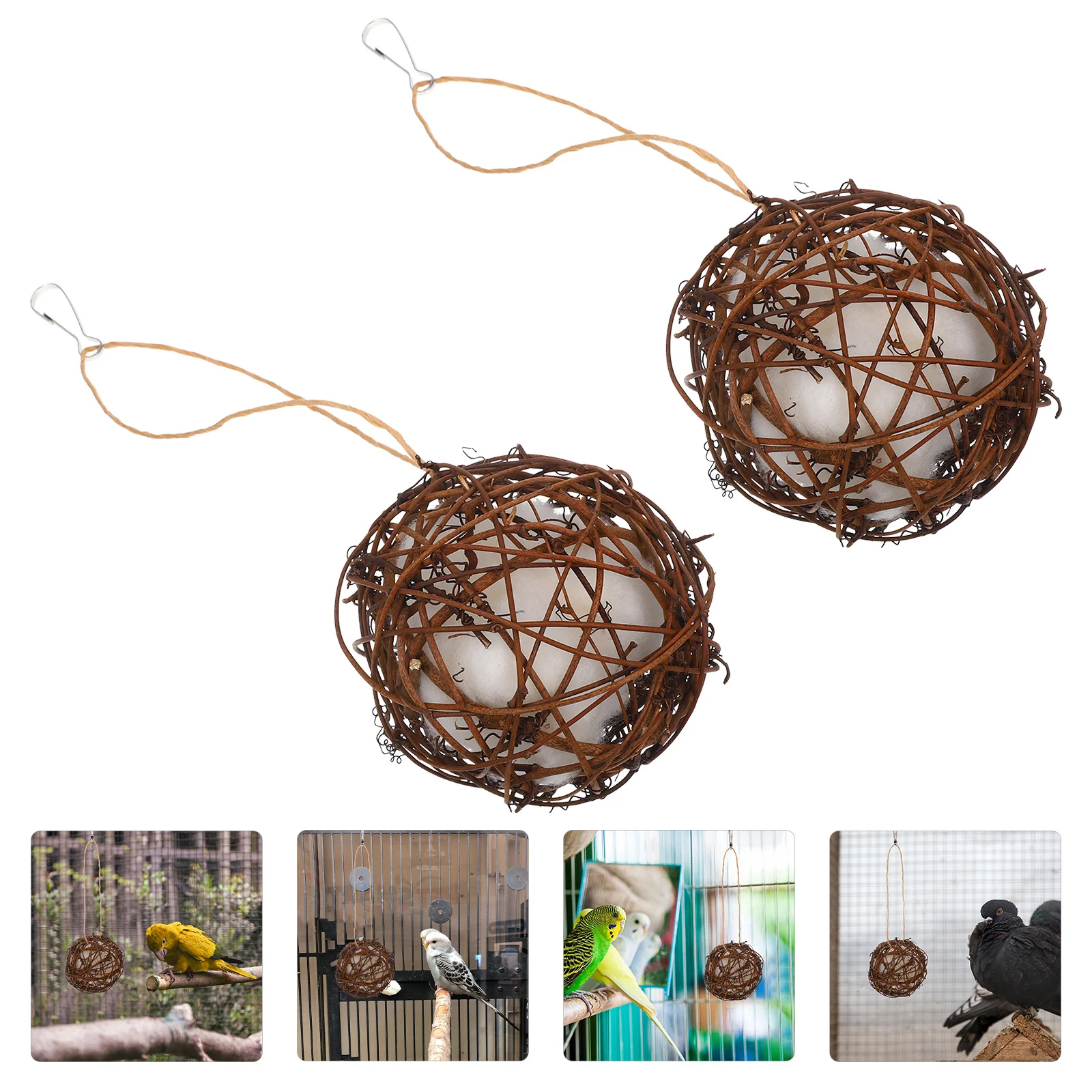 

2pcs Bird Balls For Parrot Chewing Wear-Resistant Lightweight Cage Decoration Foraging Nesting Material Parakeet Large Bird