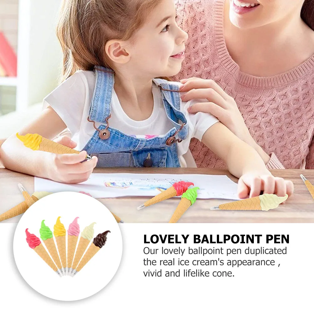 

6 Pcs Ice Cream Pens Ballpoint Novelty The Bubble Cones Plastic School Supplies Student