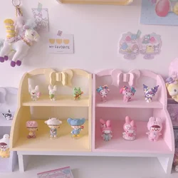 Wooden Storage Box Bowknot Organizer Figurine Display Shelf Cosmetic Display Stand Elegant Home Decor Multi-Purpose Organizer