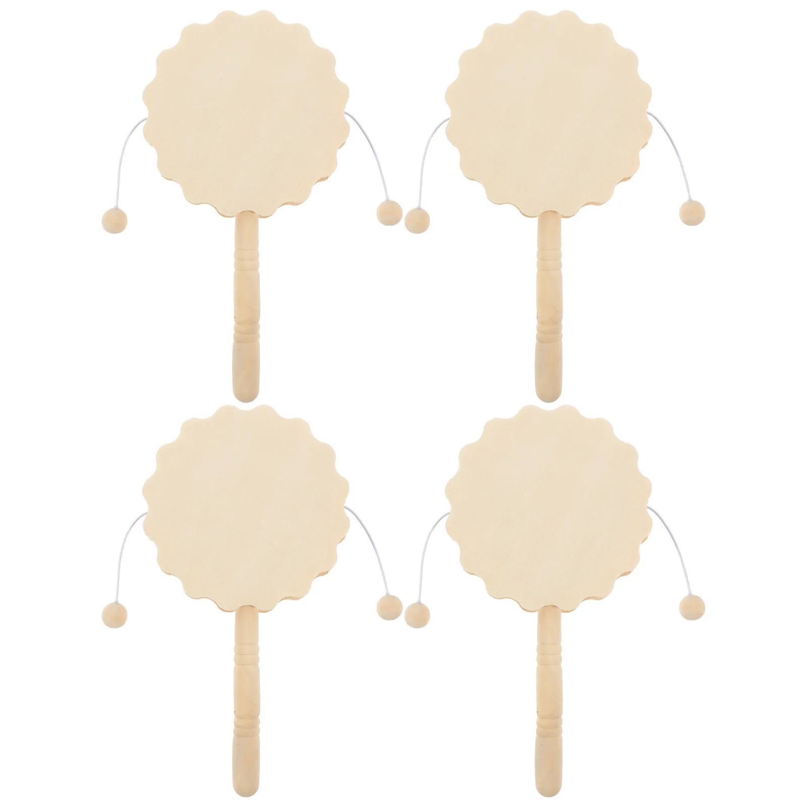 4pcs Unfinished Wooden Rattle Drum DIY Craft Kit for Kids – Hand Painting Educational Art Project & Desktop Ornament