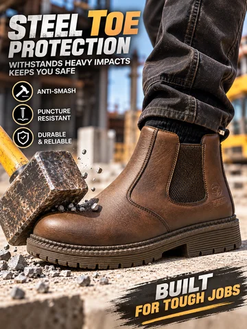 Anti-Crush and Anti-Puncture Work Shoes: High-Top, All-Season, Cowhide Upper, Safety Sole